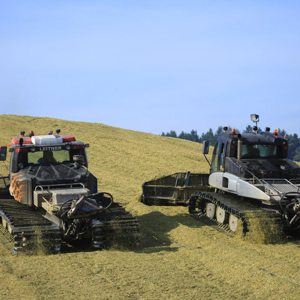 Einsatz der Pistenraupen bei der Maisverdichtung von Laubenbacher Agrarhandel GmbH & Co. KG